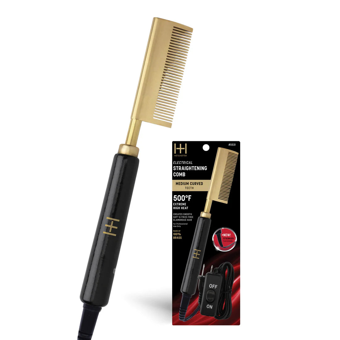 Hot & Hotter Electrical Straightening Comb Medium Curved Teeth #5531 - ANNS BEAUTY SUPPLY