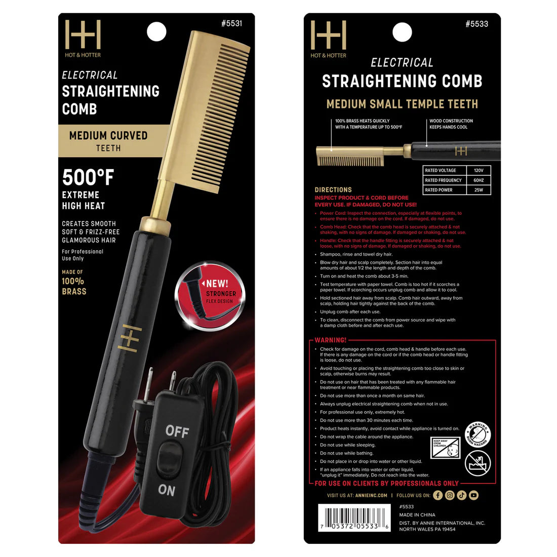 Hot & Hotter Electrical Straightening Comb Medium Curved Teeth #5531 - ANNS BEAUTY SUPPLY