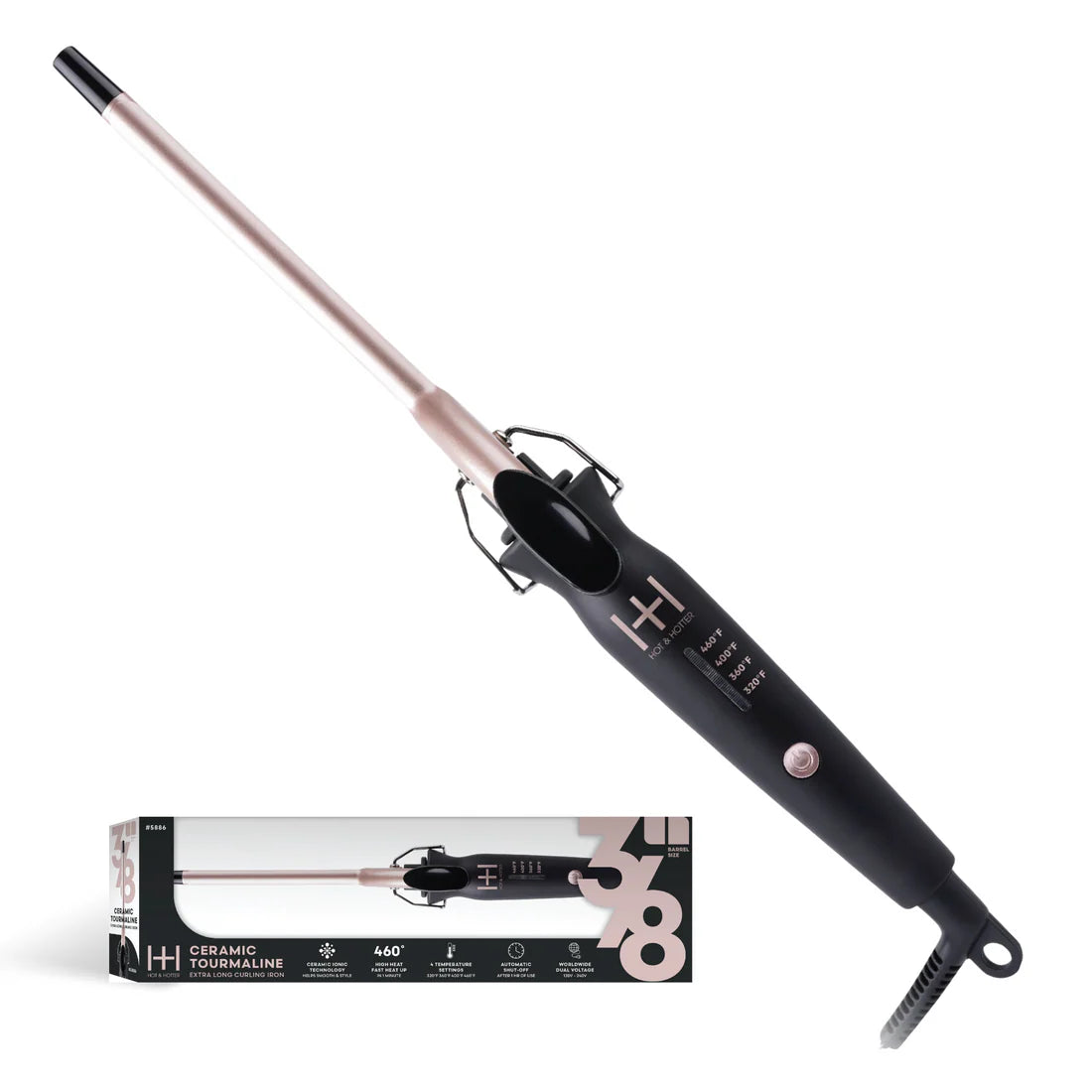 Hot & Hotter Ceramic Tourmaline Extra Long Curling Iron – 3/8" Barrel (#5886)