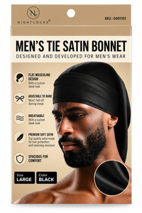 NightLocks Men’s Tie Satin Bonnet Large Black – 0401101