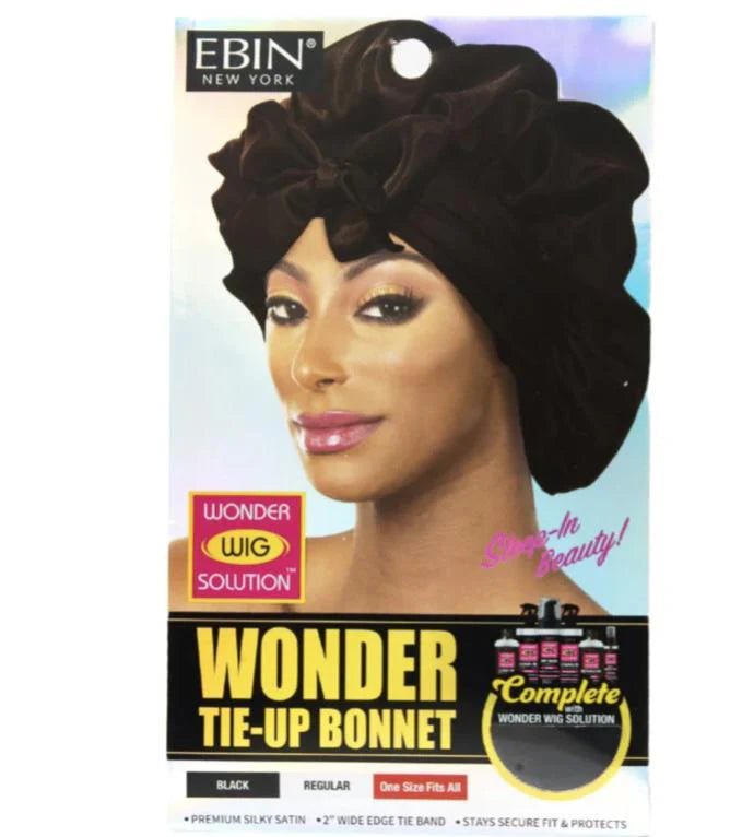 EBIN Wonder Tie Up Bonnet Regular Black WWTB01 - ANNS BEAUTY SUPPLY