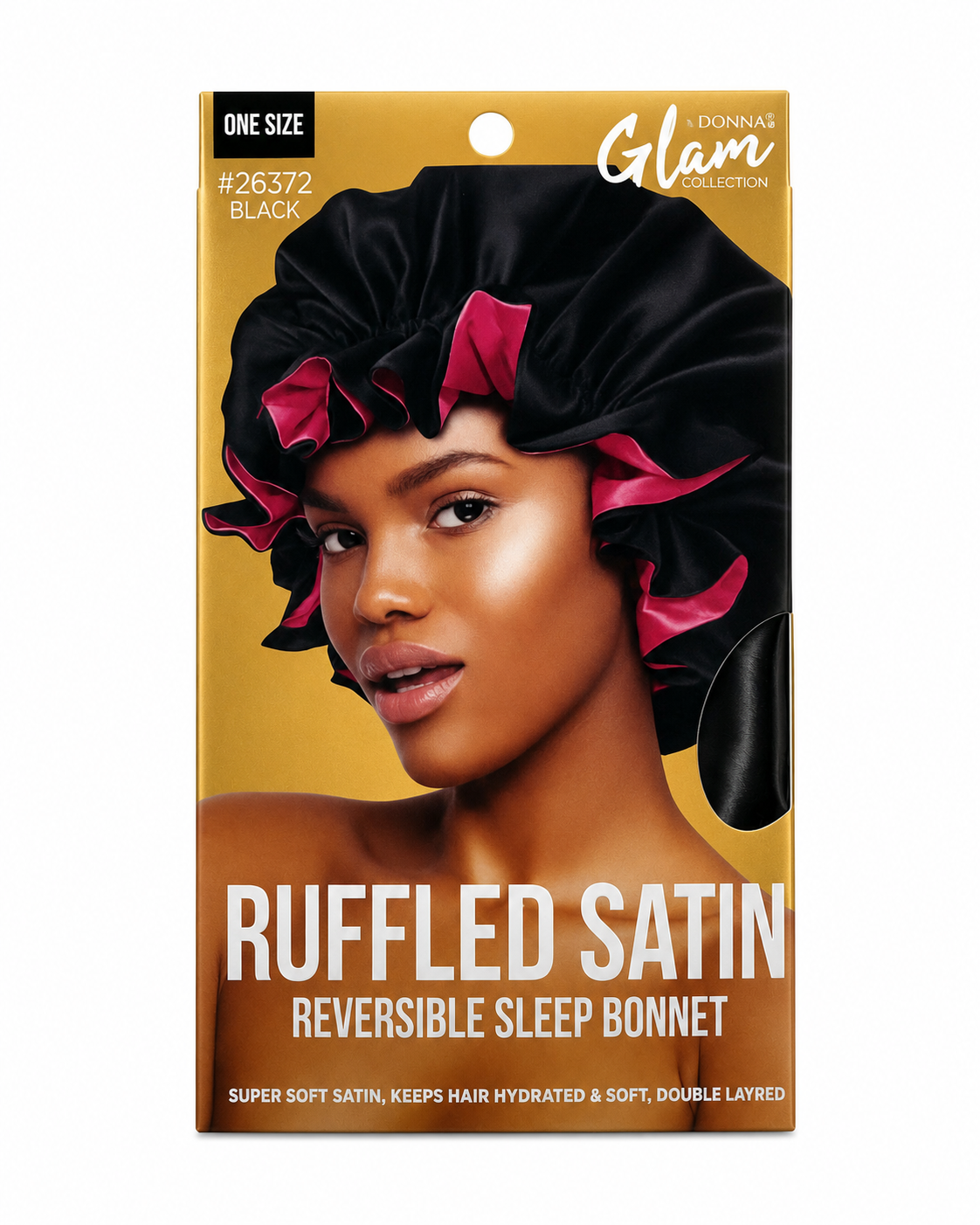 Donna Glam Ruffled Satin Reversible Sleep Bonnet – Black 26372