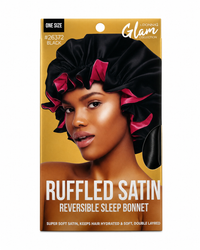 Donna Glam Ruffled Satin Reversible Sleep Bonnet – Black 26372