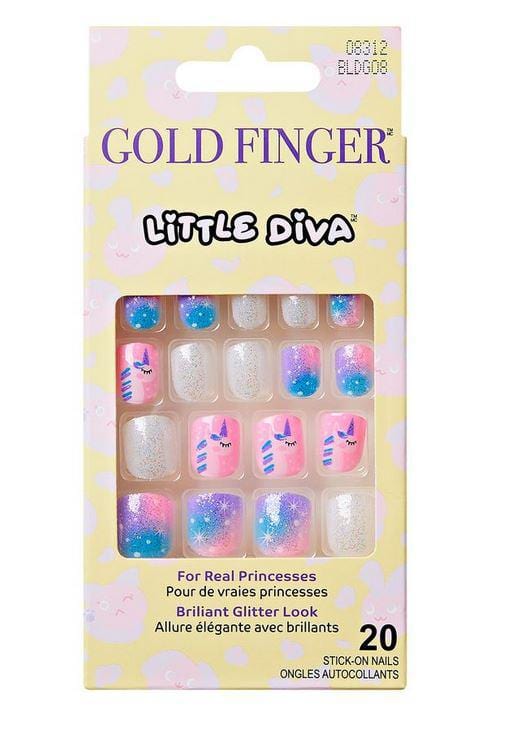 Gold Finger Little Diva Stick On Nails 20 Count Princess Glitter Design 0912 BLD018 - ANNS BEAUTY SUPPLY