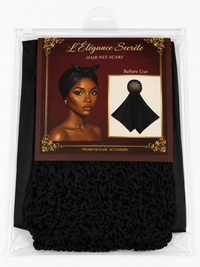 L'Élégance Secrète Hair Net Scarf Wrap Cap – Satin Tie Hair Wrap with Built-In Stretch Net – Black HN001