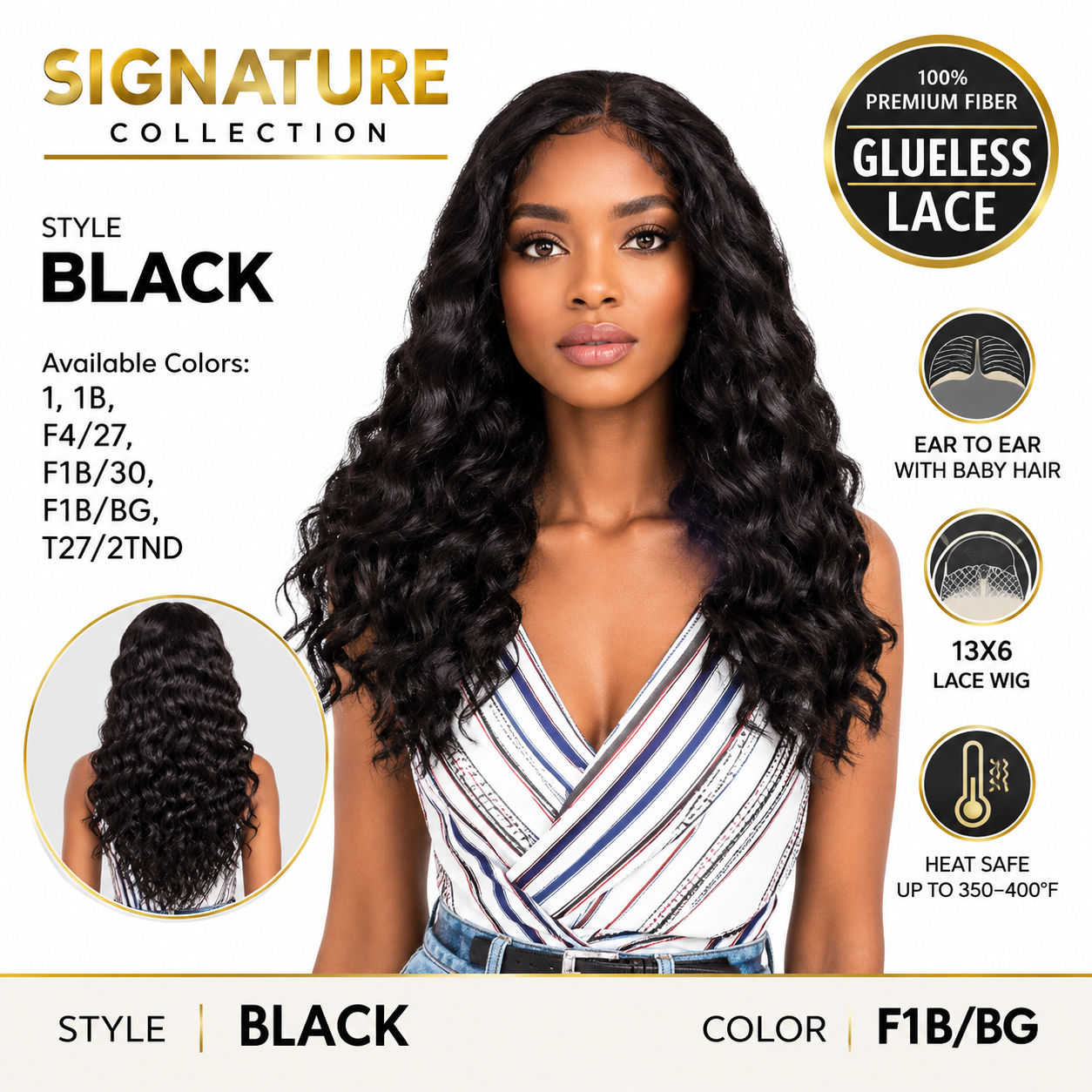 Signature Collection Glueless Lace Front Wig – Black