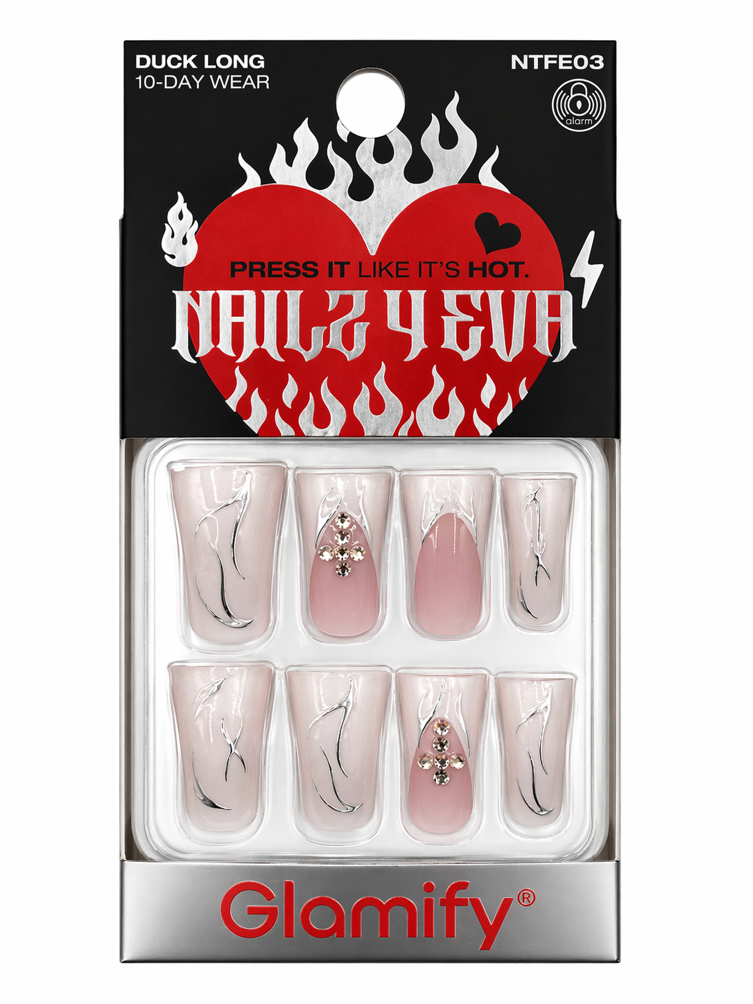 Glamify Press On Nails Duck Long Nude Pink Rhinestone Design NTFE03 - ANNS BEAUTY SUPPLY