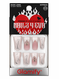Glamify Press On Nails Duck Long Nude Pink Rhinestone Design NTFE03 - ANNS BEAUTY SUPPLY