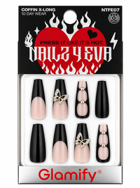 Glamify Press On Nails Coffin X Long Nude Black Butterfly Design NTFE07 - ANNS BEAUTY SUPPLY