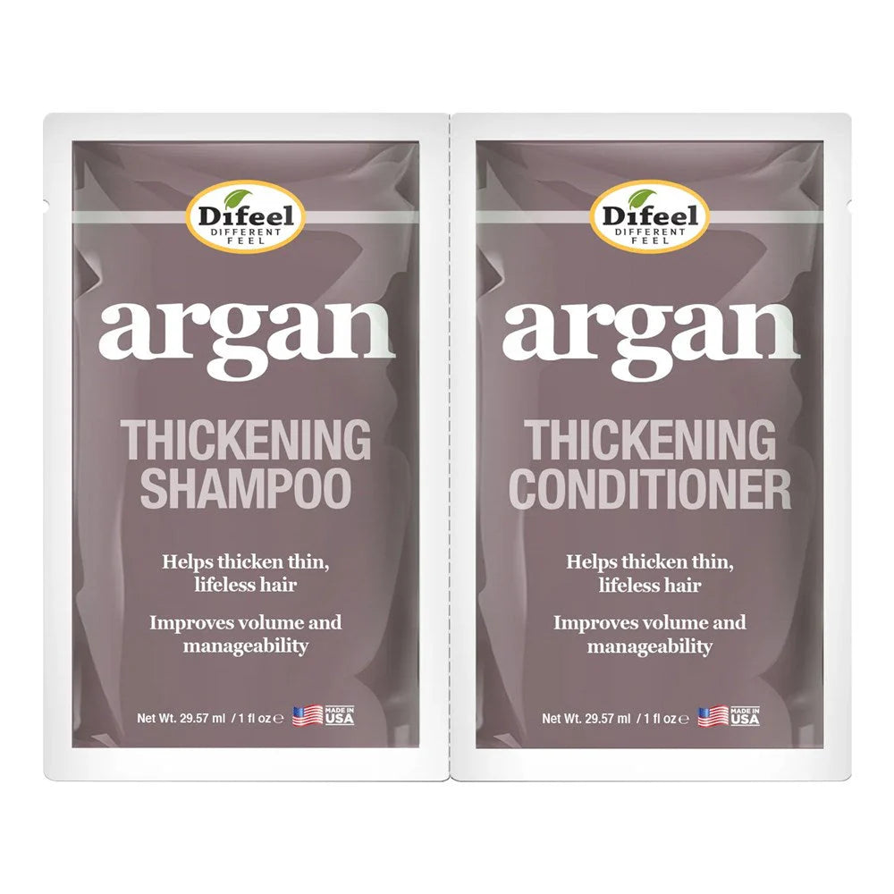 Difeel Argan Thickening Shampoo & Conditioner Duo Travel Packets (1 oz Each) - ANNS BEAUTY SUPPLY
