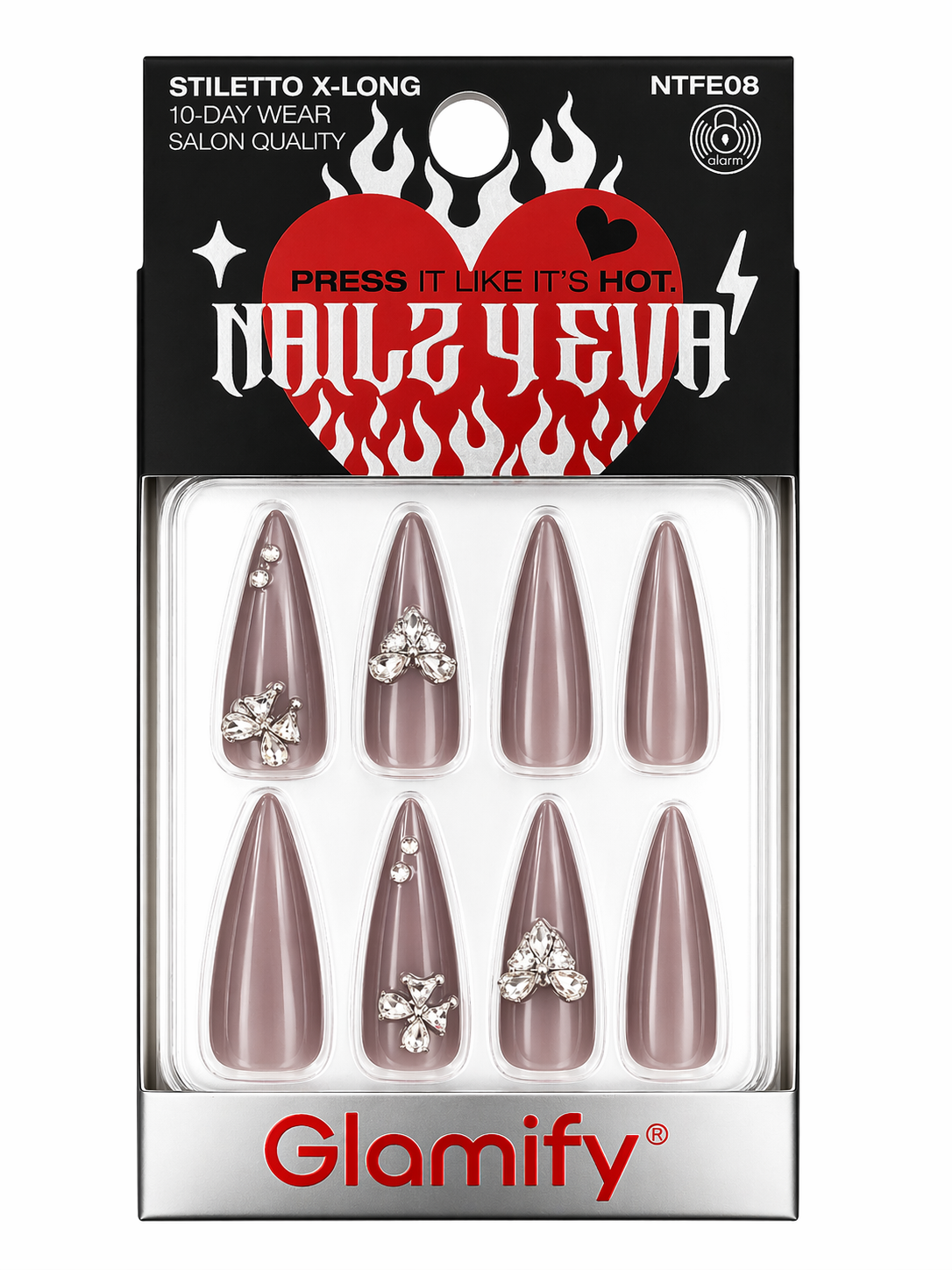 Glamify Press On Nails Stiletto X Long Mauve Rhinestone Design NTFE08 - ANNS BEAUTY SUPPLY