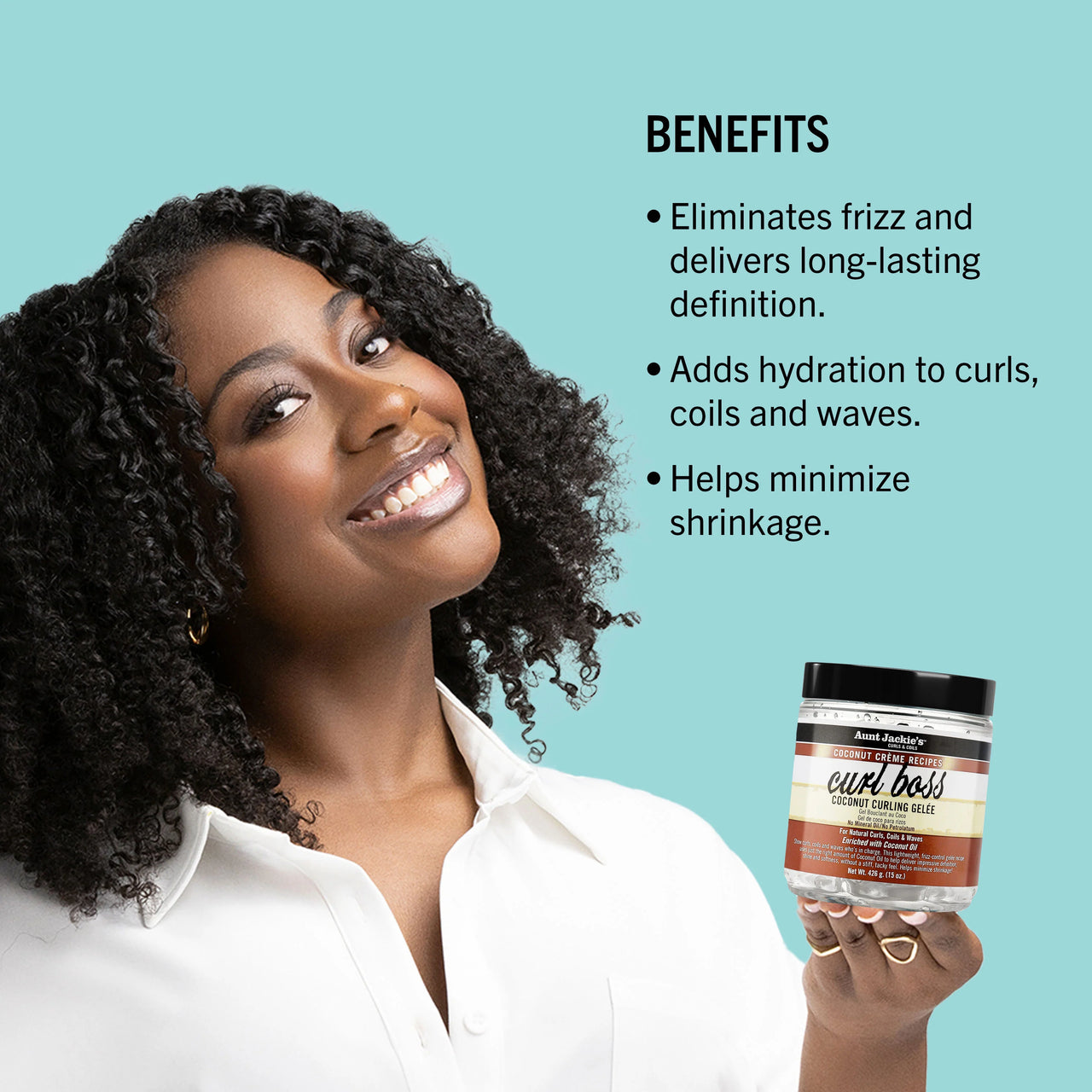 Aunt Jackie's Curls & Coils Coconut Crème Recipes Curl Boss Coconut Curling Gelée Net Wt. 426 g. (15 oz.)
