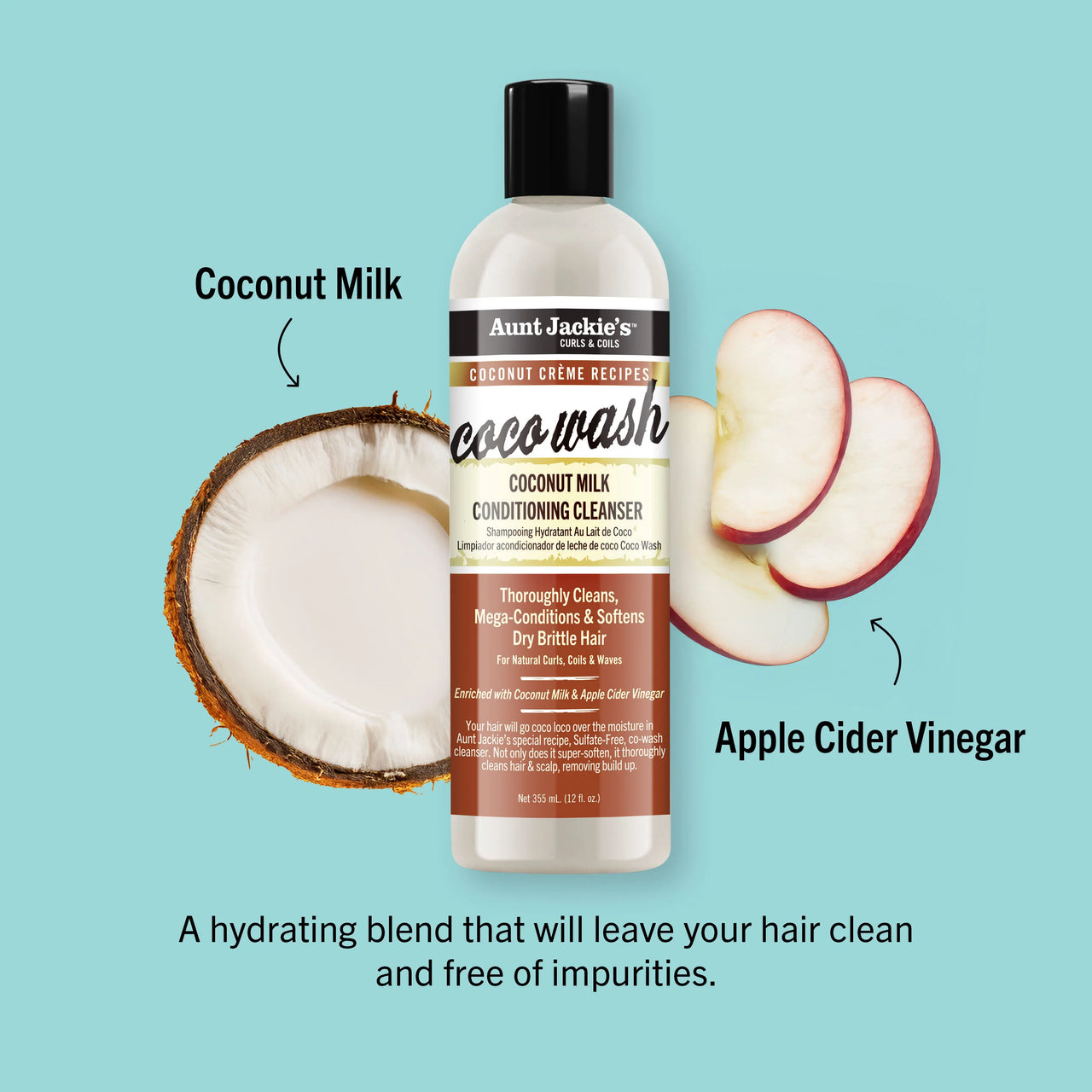 Aunt Jackie's Curls & Coils Coconut Crème Recipes Coco Wash 355 mL / 12 Fl. Oz.