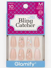 Glamify Bling Catcher Press On Nails Coffin Medium Nude Pearl Crystal Accent NTBC01 - ANNS BEAUTY SUPPLY