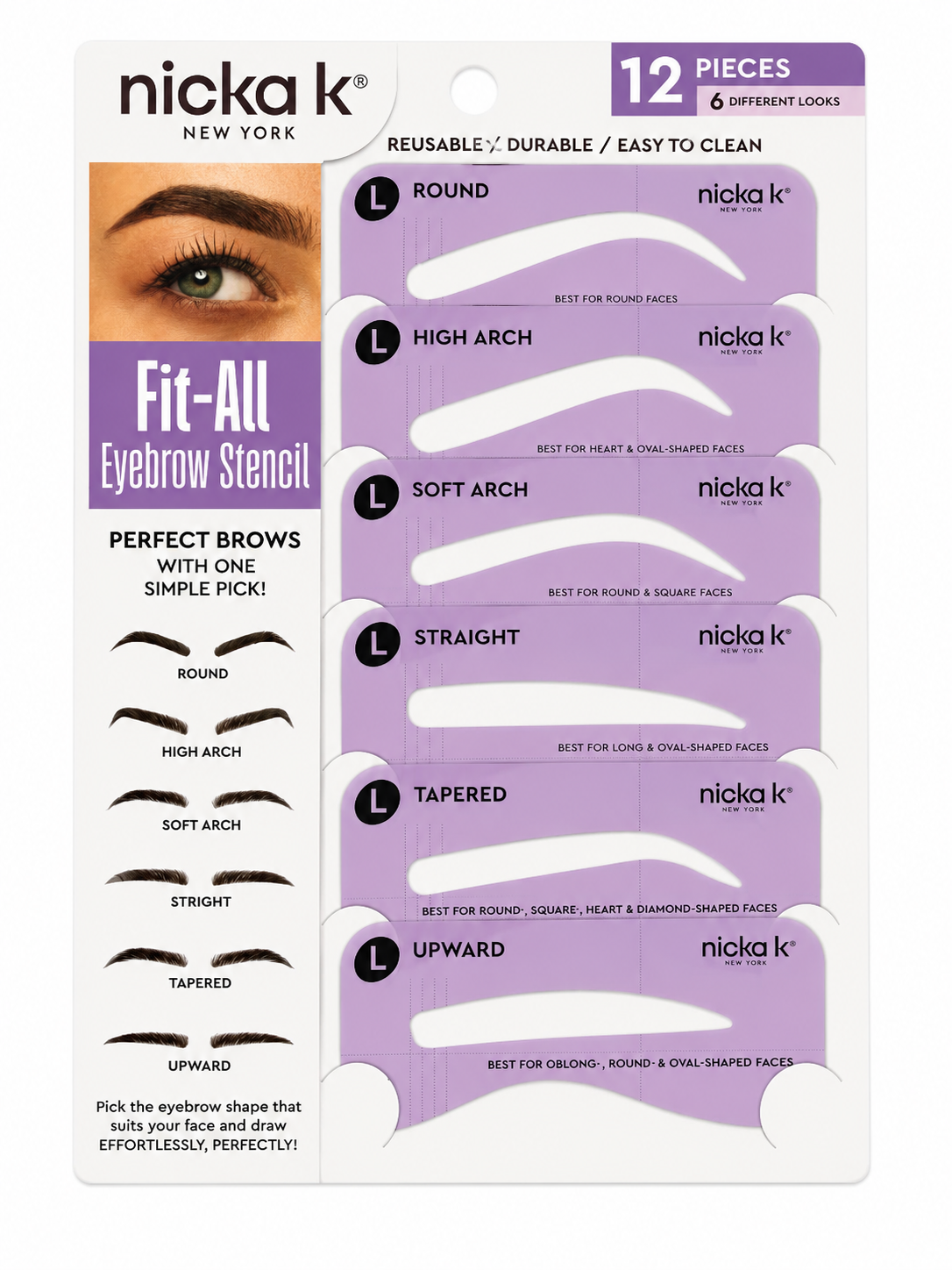 Nicka K New York Fit All Eyebrow Stencil Set 12 Pieces Reusable Brow Shaping Kit - ANNS BEAUTY SUPPLY