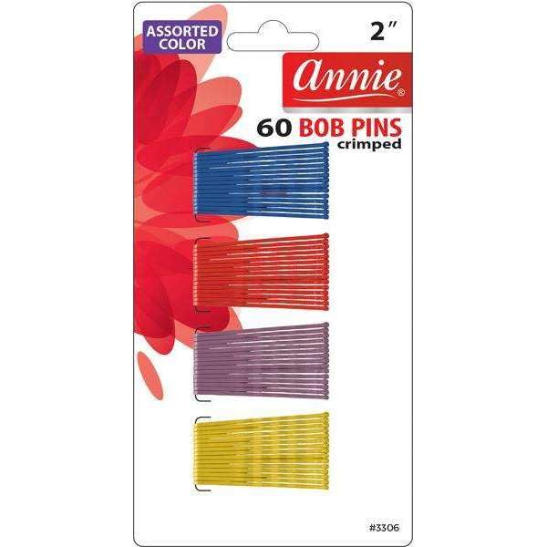 Annie Crimped Bob Pins 2" Assorted Colors 60-Pack #3306