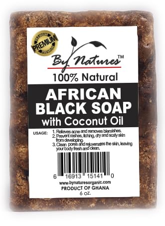 By Natures 100 Percent Natural African Black Soap With Coconut Oil 6 oz - ANNS BEAUTY SUPPLY