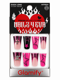 Glamify Press On Nails Duck Long Pink Black Star Design NTFE01 - ANNS BEAUTY SUPPLY