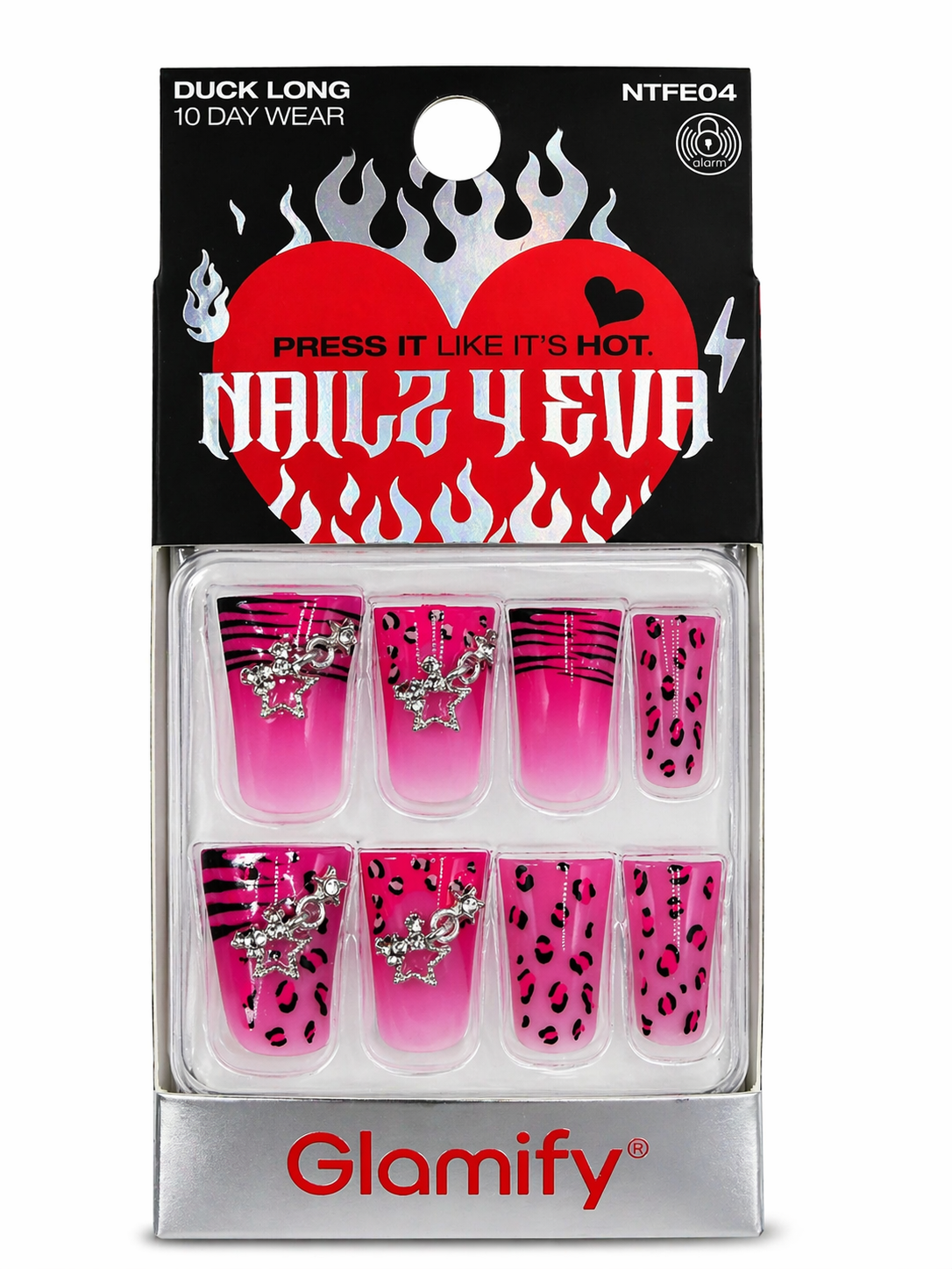 Glamify Nails 4 Eva Duck Long Press On Nails Pink Leopard Charm NTFE04 - ANNS BEAUTY SUPPLY