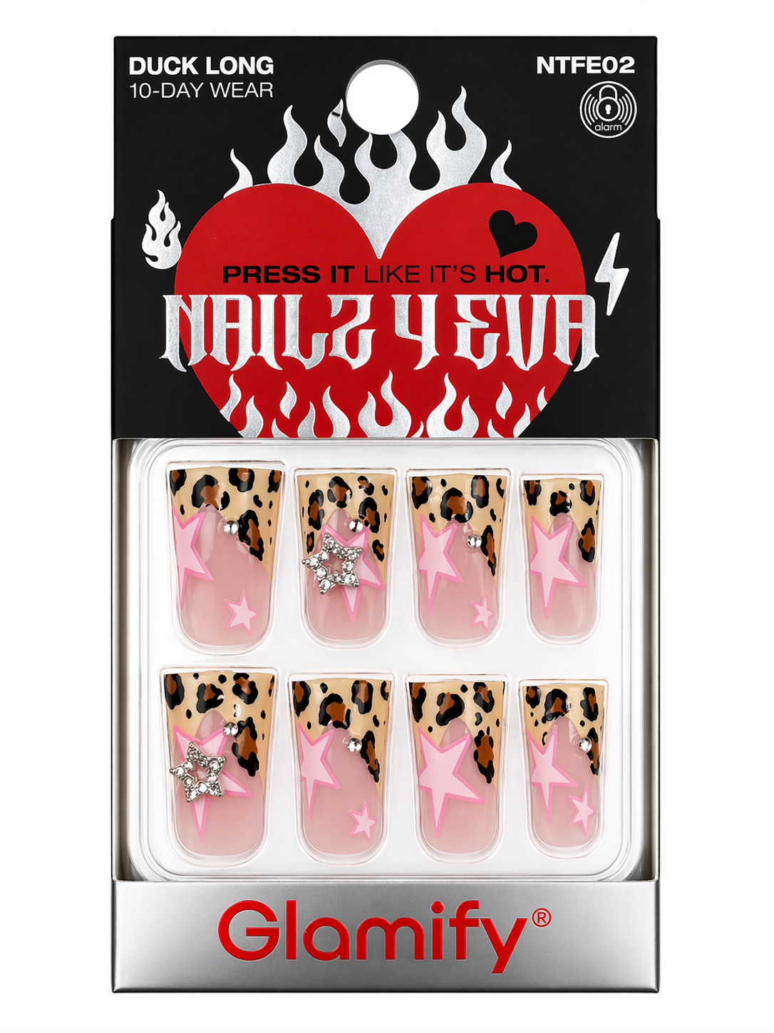 Glamify Press On Nails Duck Long Leopard Pink Star Design NTFE02 - ANNS BEAUTY SUPPLY