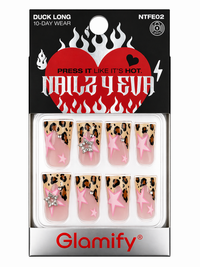 Glamify Press On Nails Duck Long Leopard Pink Star Design NTFE02 - ANNS BEAUTY SUPPLY