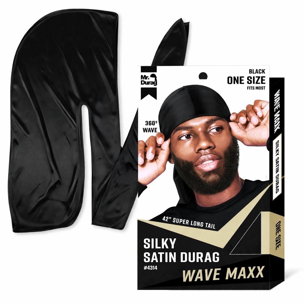 Mr Durag Wave Maxx Silky Satin Durag Black  42 Inch Long Tail 360 Wave Cap 4313 - ANNS BEAUTY SUPPLY