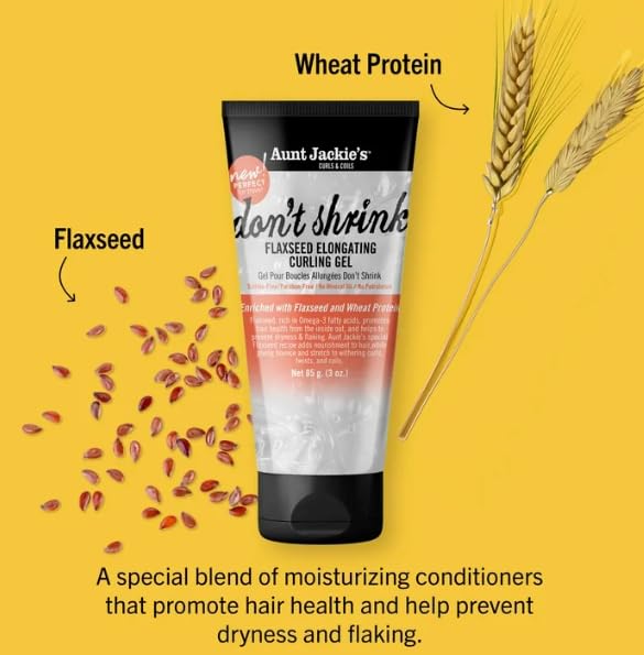 Aunt Jackie's Curls & Coils Don't Shrink Flaxseed Elongating Curling Gel (Net Wt. 85g / 3 oz.)