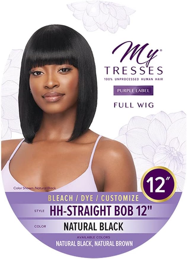 MyTresses Purple Label 100% Human Hair Full Wig HH-Straight Bob 12"_NATURAL BROWN