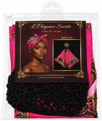 L'Élégance Secrète Premium Hair Net Scarf – Satin Hair Wrap with Stretch Crochet Hair Net – Pink Animal Print HN014