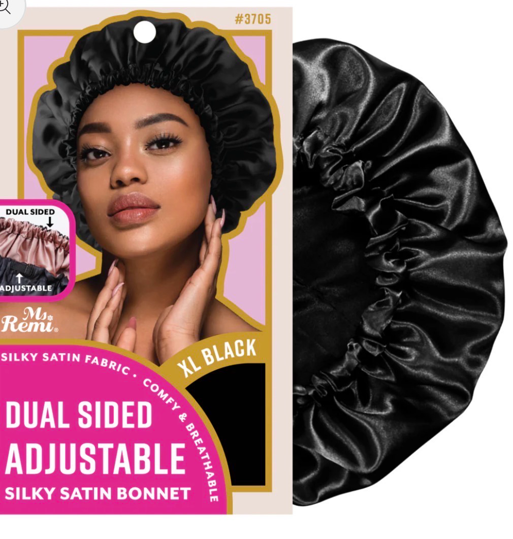 Ms. Remi Dual Sided Adjustable Silky Satin Bonnet XL Black #3705 - ANNS BEAUTY SUPPLY