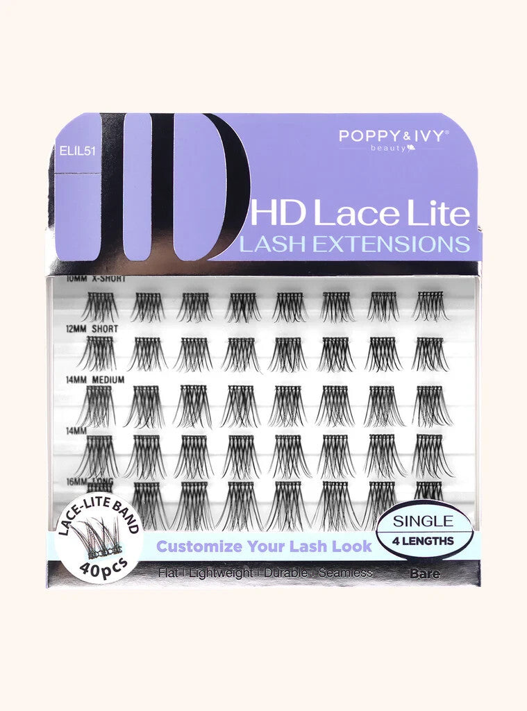 Poppy & Ivy Beauty HD Lace Lite Lash Extensions Cluster Kit – "Bare" (40 Pcs, 4 Lengths) - ELIL512