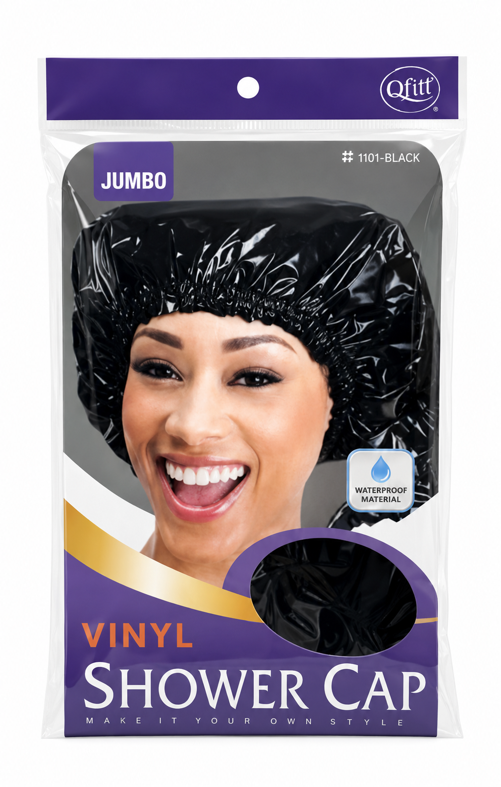 Qfitt Jumbo Vinyl Shower Cap Black #198 - ANNS BEAUTY SUPPLY