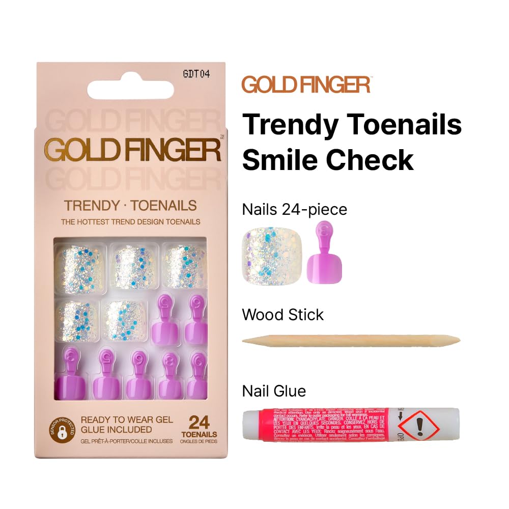 Gold Finger Trendy Ready-to-Wear Gel Toenails – Purple & Chunky Glitter (GDT04)