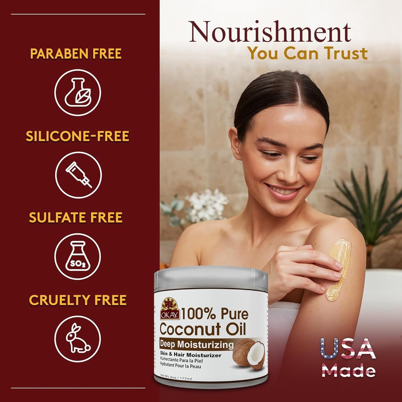 OKAY 100% Pure Coconut Oil – Deep Moisturizing (177 mL / 6 oz)