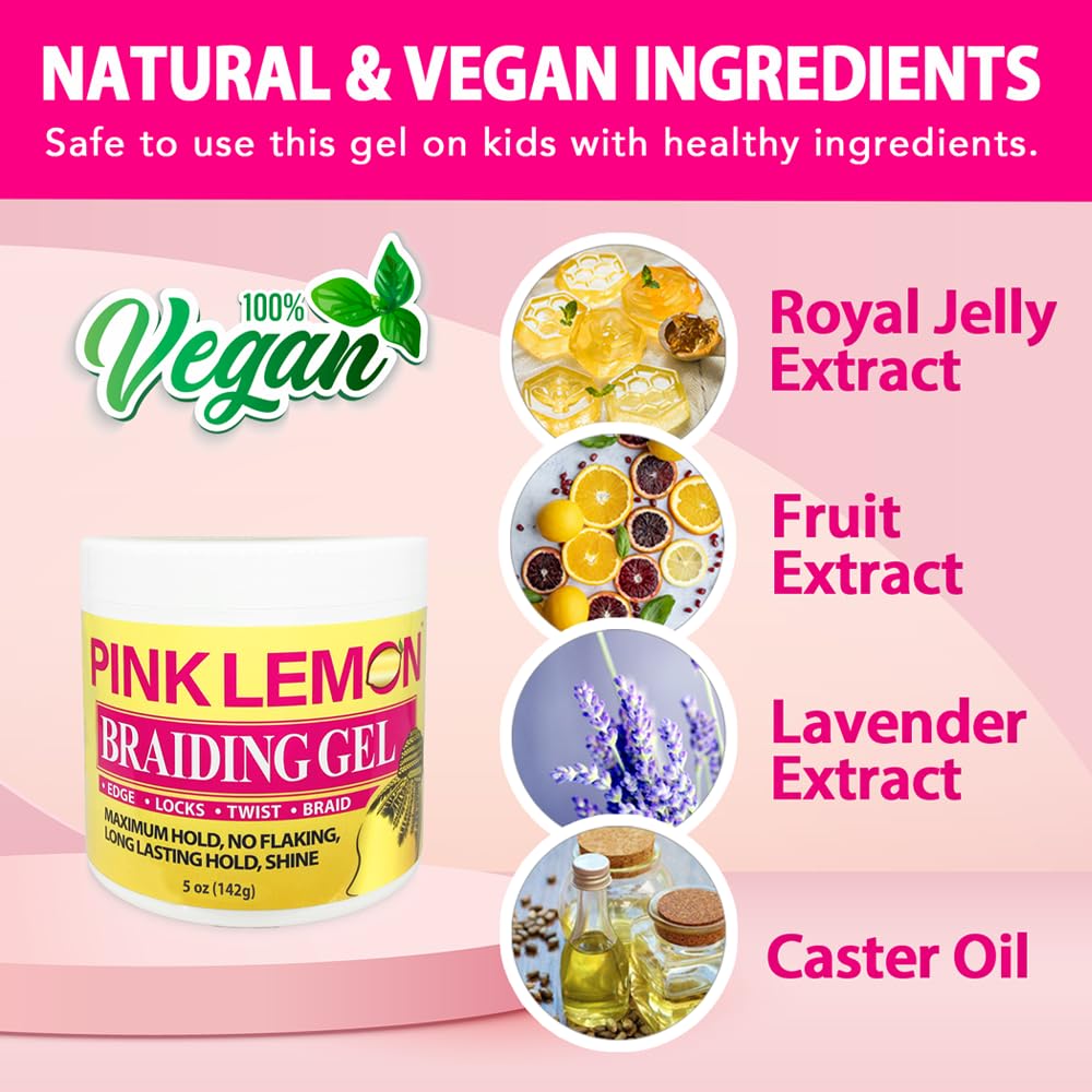 Pink Lemon Braiding Gel – Maximum Hold for Edges, Locks, Twists & Braids (5 oz / 142g)