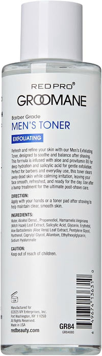 Red Pro Groomane Barber Grade Men's Toner Exfoliating 8 fl. oz. - ANNS BEAUTY SUPPLY