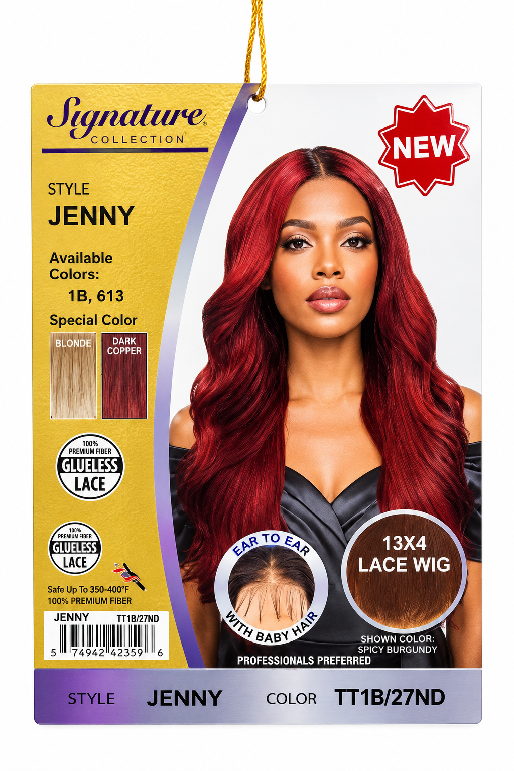 Signature Collection Glueless Lace Front Wig Jenny Color TT1B/27ND