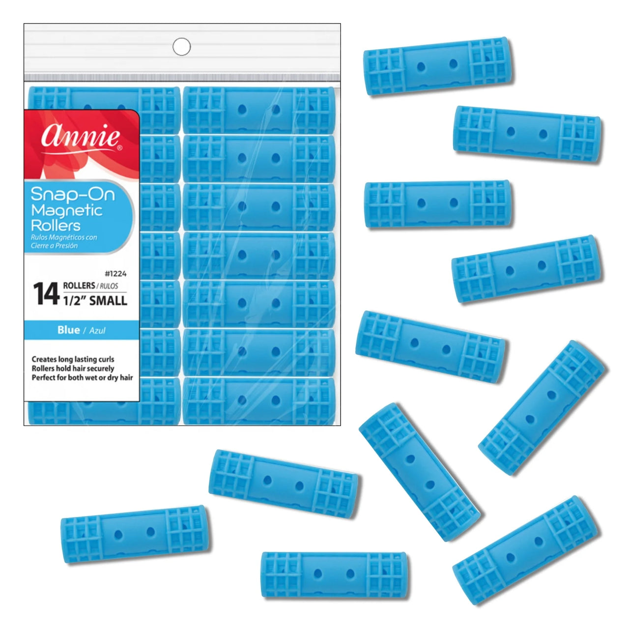 Annie Snap-On Magnetic Rollers – Small 1/2" Blue 14 Pcs 1224 - ANNS BEAUTY SUPPLY