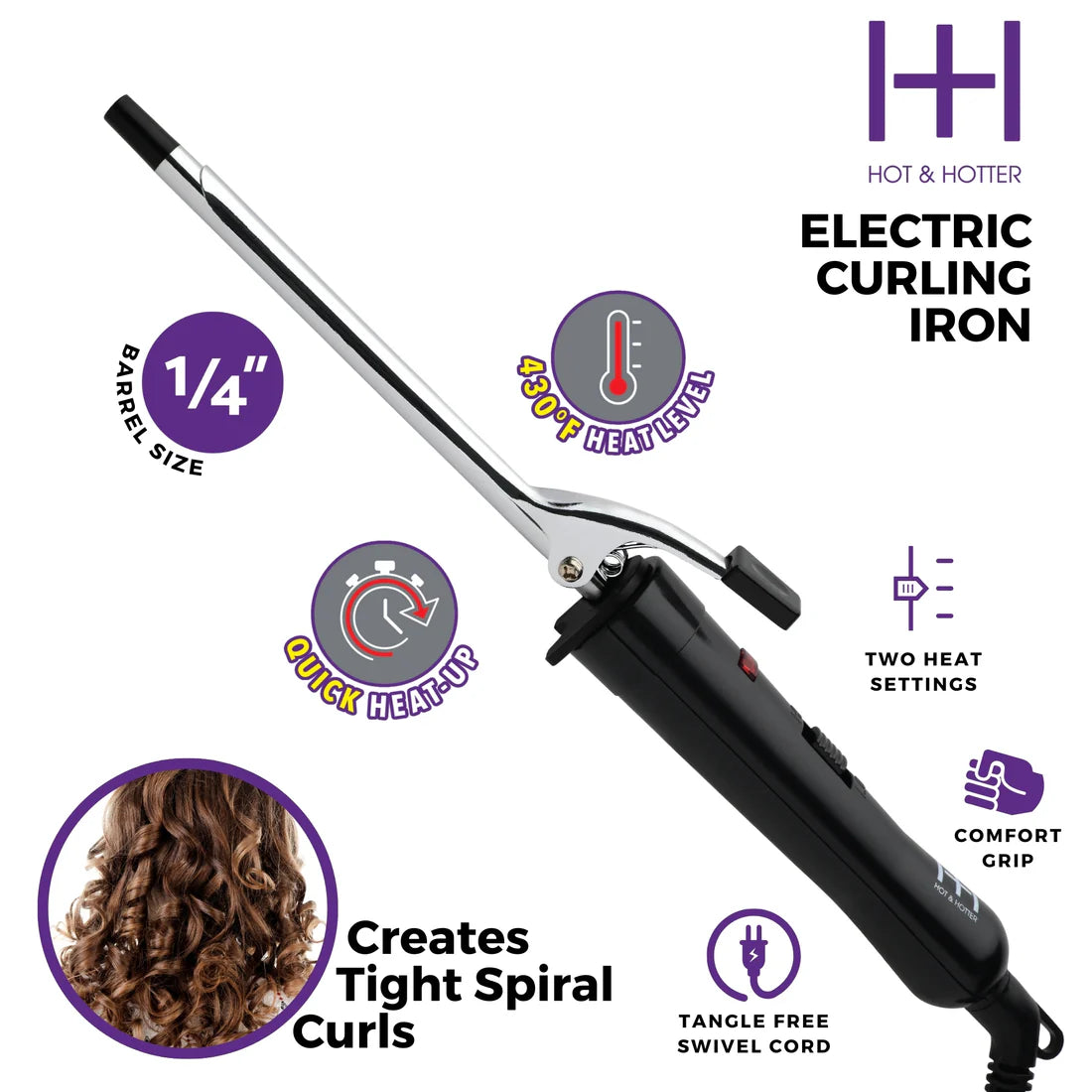 Hot & Hotter Electric Curling Iron - 1/4"