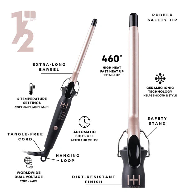 Hot & Hotter Ceramic Tourmaline Extra Long Curling Iron - 1/2"
