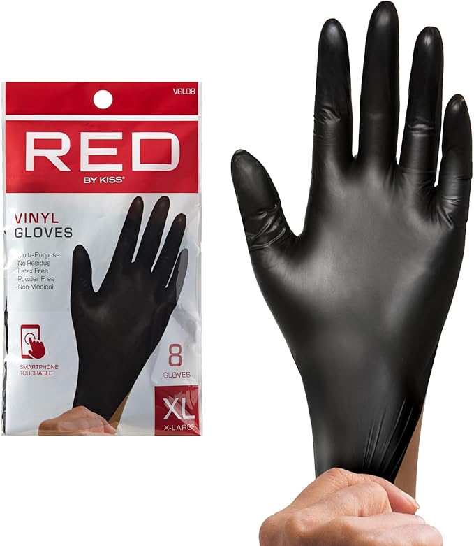 Red by Kiss Vinyl Gloves Black Medium 8 Count vgl06-M - ANNS BEAUTY SUPPLY