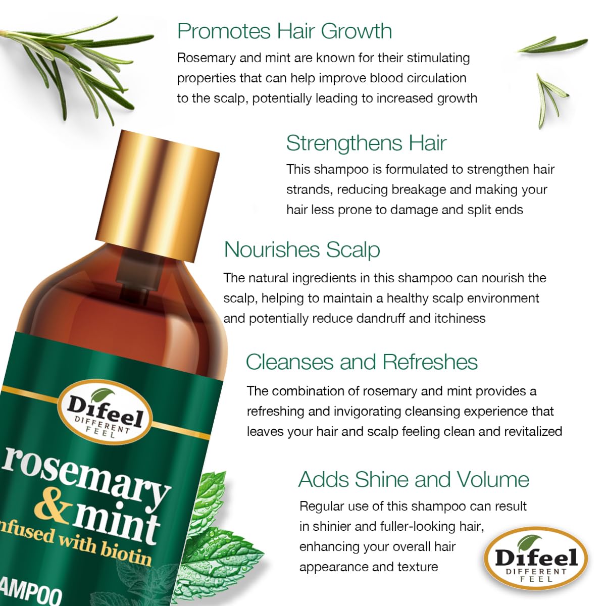 Difeel Rosemary & Mint Strengthening Shampoo 12oz - ANNS BEAUTY SUPPLY
