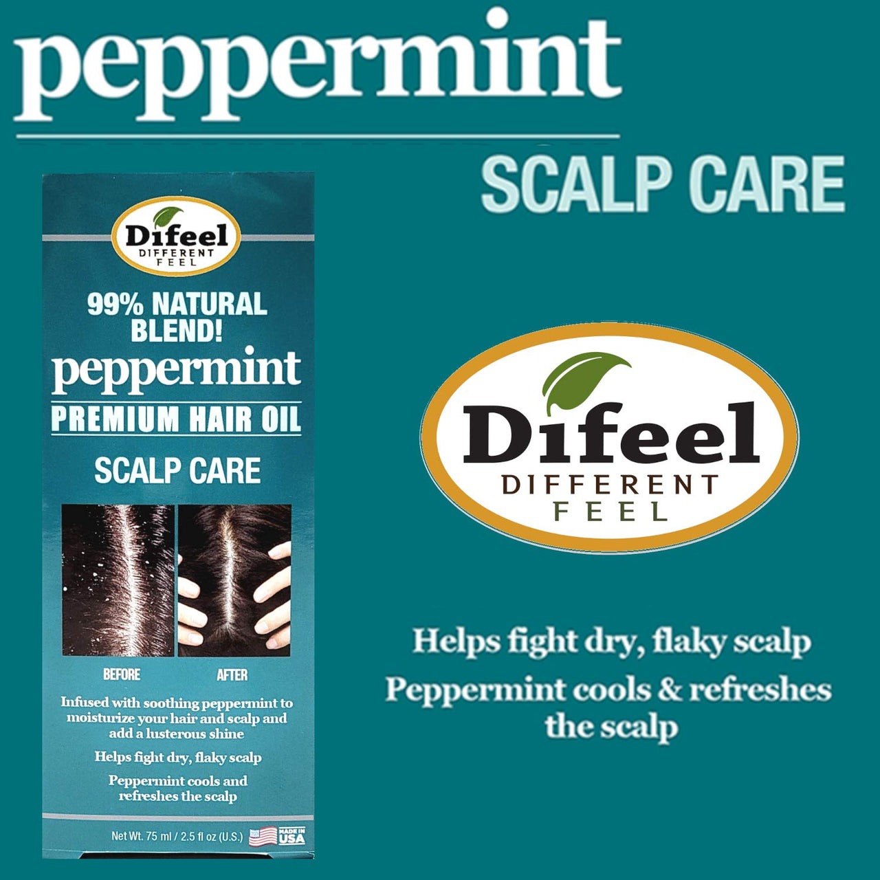 Difeel 99% Natural Blend Peppermint Premium Hair Oil Scalp Care 2.5 fl. oz. - ANNS BEAUTY SUPPLY