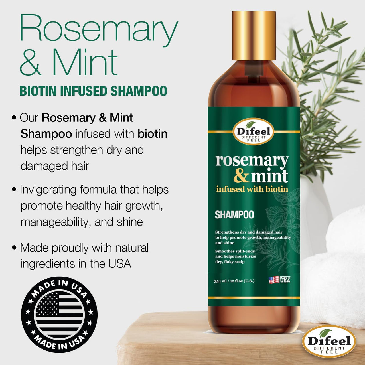Difeel Rosemary & Mint Strengthening Shampoo 12oz - ANNS BEAUTY SUPPLY