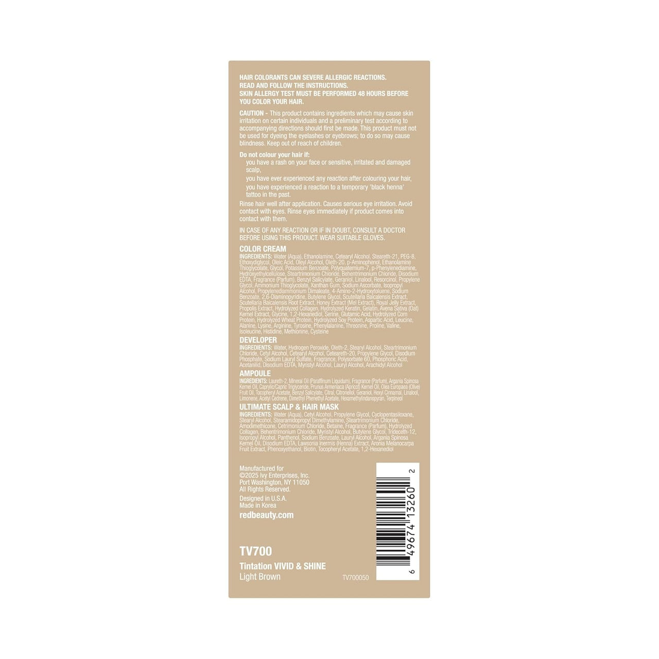 Red Tintation Vivid & Shine Hair Color Light Brown TV700 - ANNS BEAUTY SUPPLY