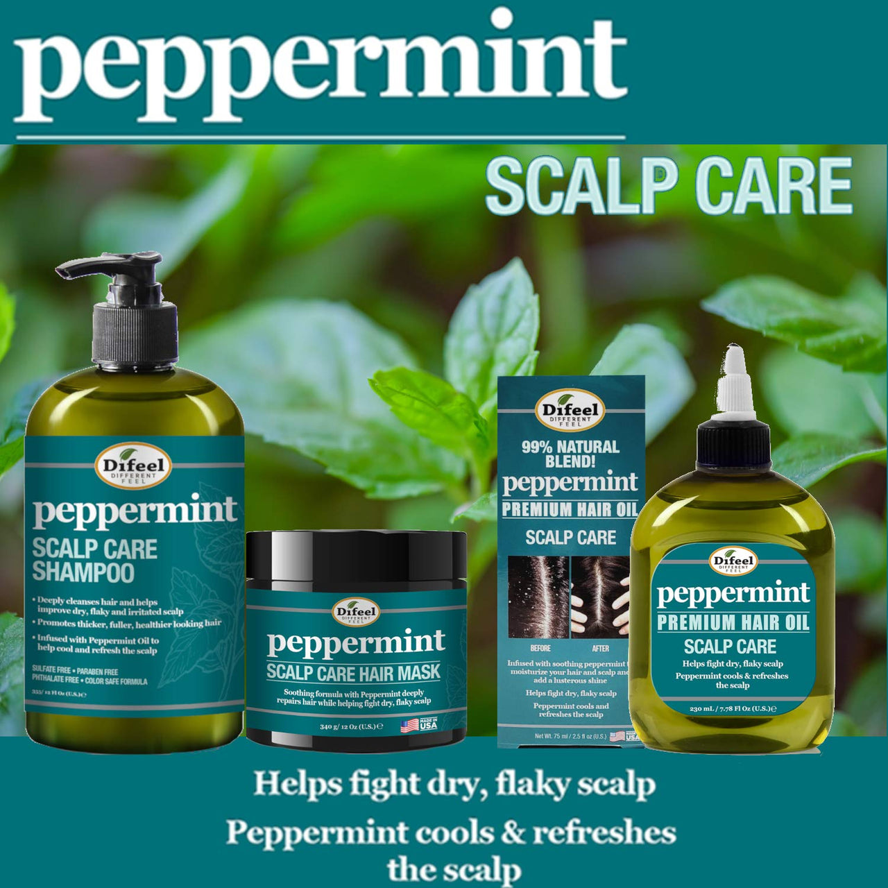 Difeel 99% Natural Blend Peppermint Premium Hair Oil Scalp Care 2.5 fl. oz. - ANNS BEAUTY SUPPLY