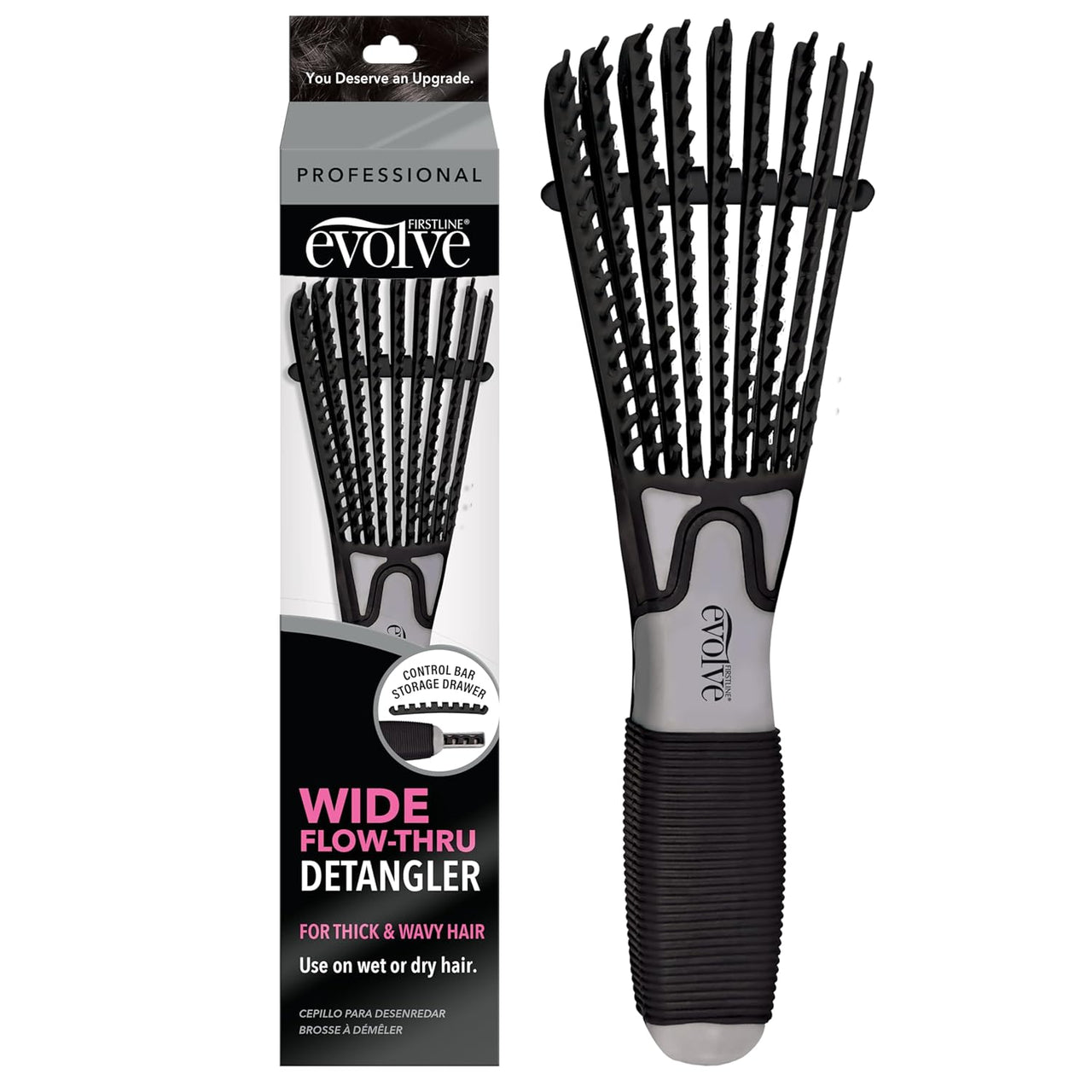Evolve Wide Flow Thru Detangler Brush Black for Thick and Wavy Hair 564 - ANNS BEAUTY SUPPLY