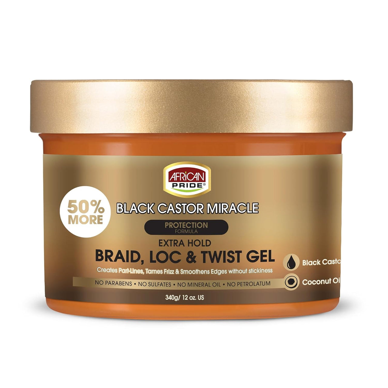 African Pride Black Castor Miracle Extra Hold Braid, Loc & Twist Gel 12 Oz. (340g)
