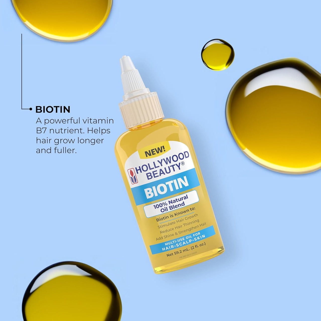 Hollywood Beauty Biotin 100% Natural Oil Blend 2 Oz - ANNS BEAUTY SUPPLY