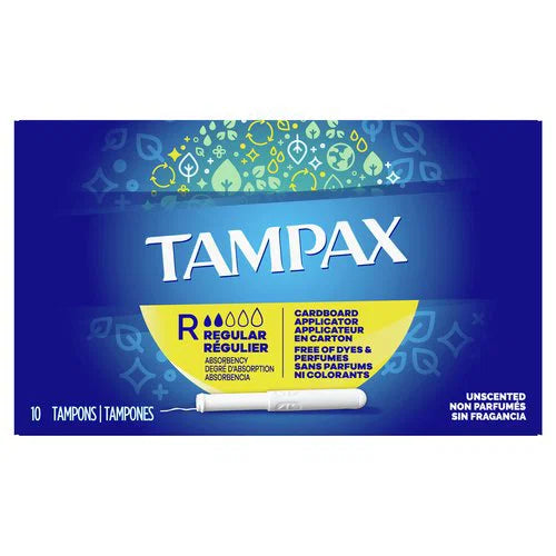 Tampax Regular Cardboard Applicator Tampons Unscented 10 count - ANNS BEAUTY SUPPLY